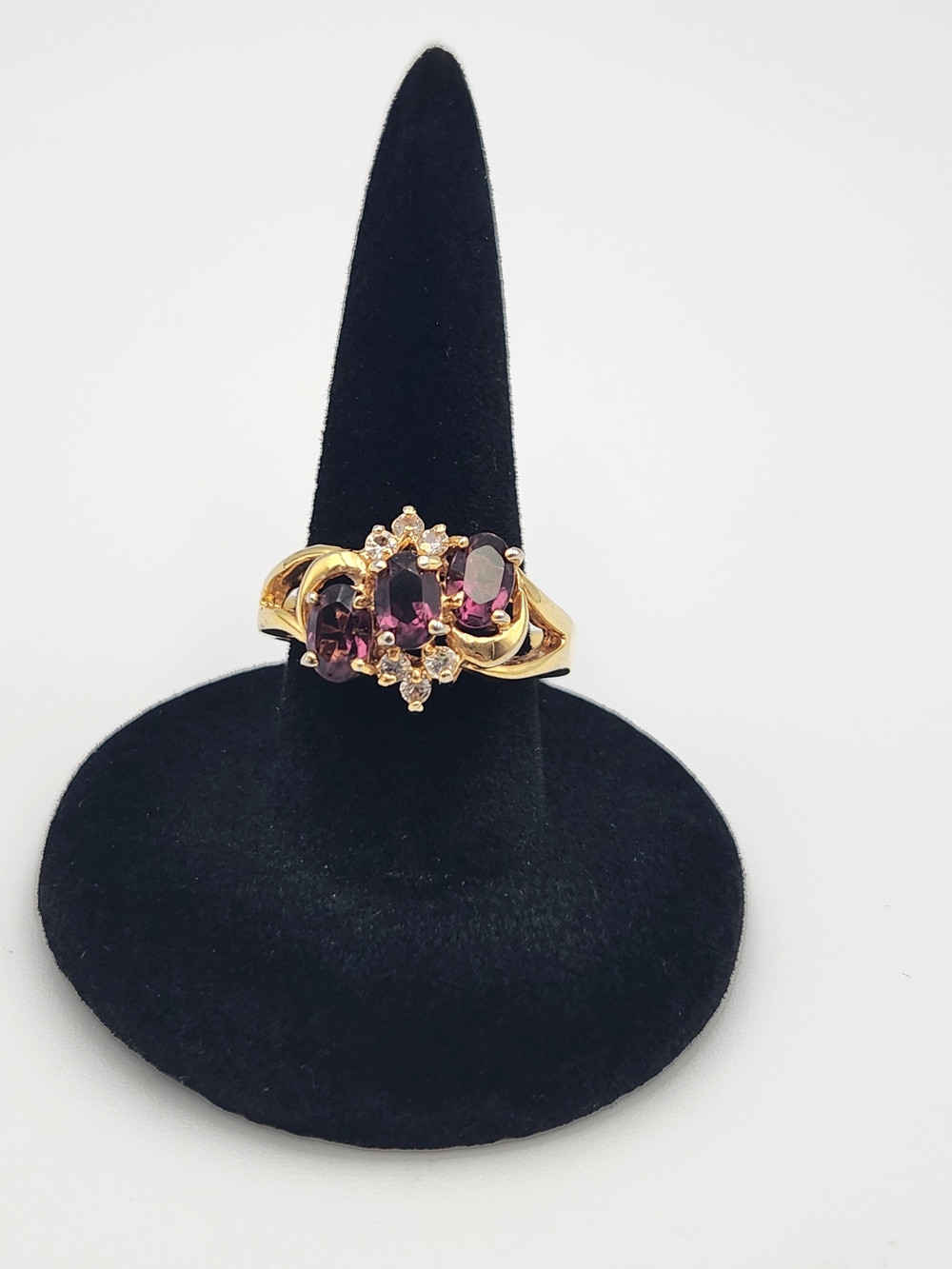 Gold Ring 14k Gold Electroplated with Amathyst CZ Cluster Cocktail signed DAC